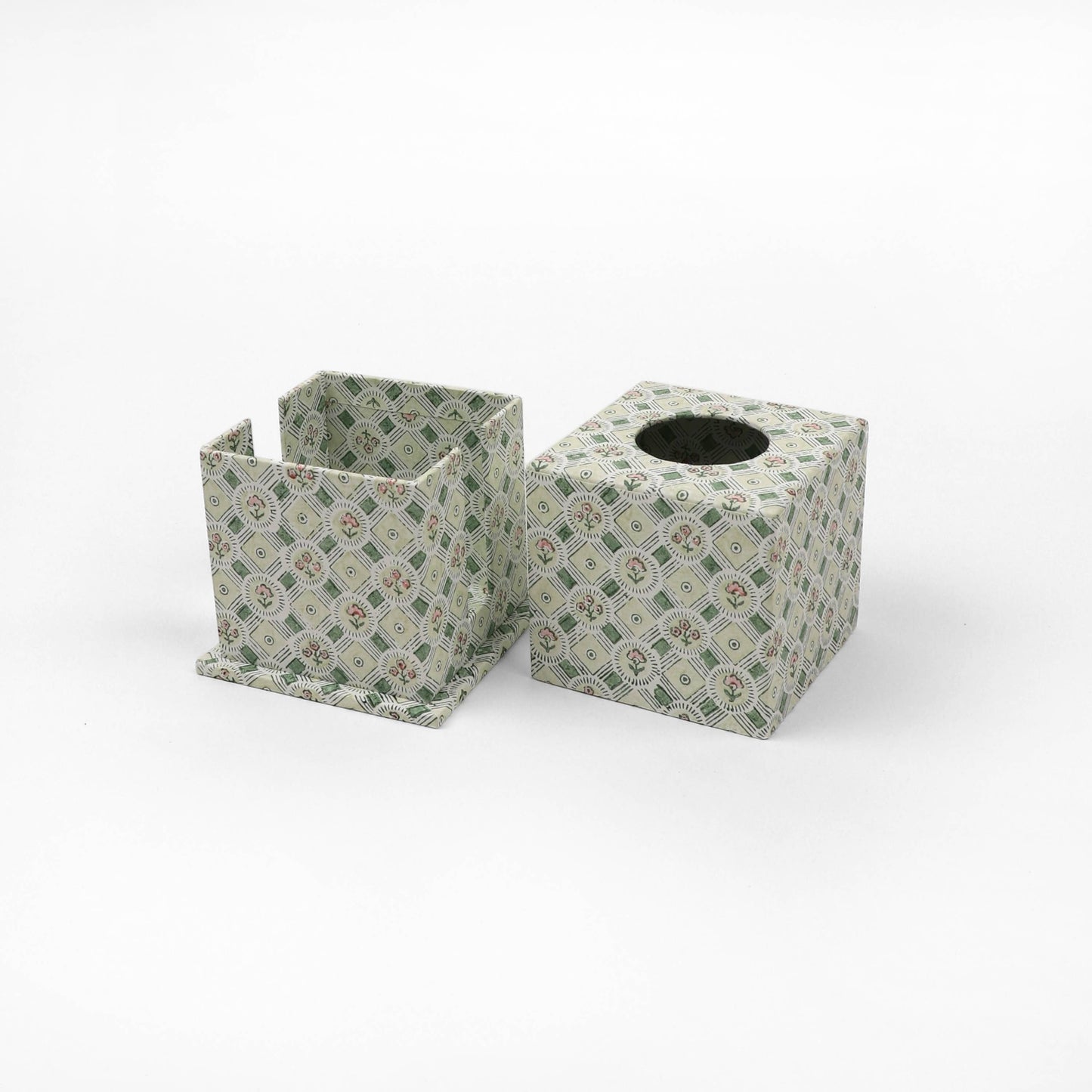Block Print Tissue Box Cover - Spring Bloom Green