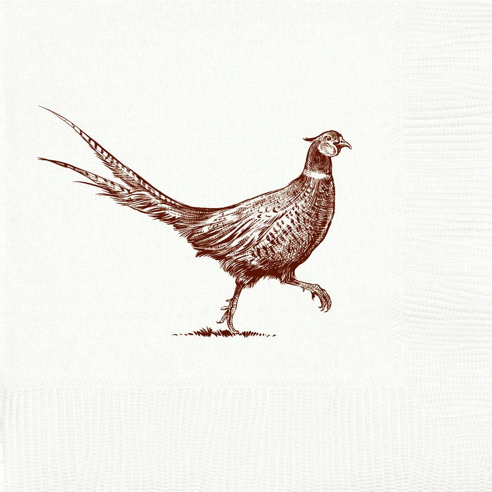 Pheasant Strut Cocktail Napkins- White
