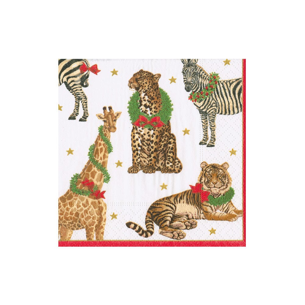 WILD CHRISTMAS IVORY COCKTAIL NAPKINS