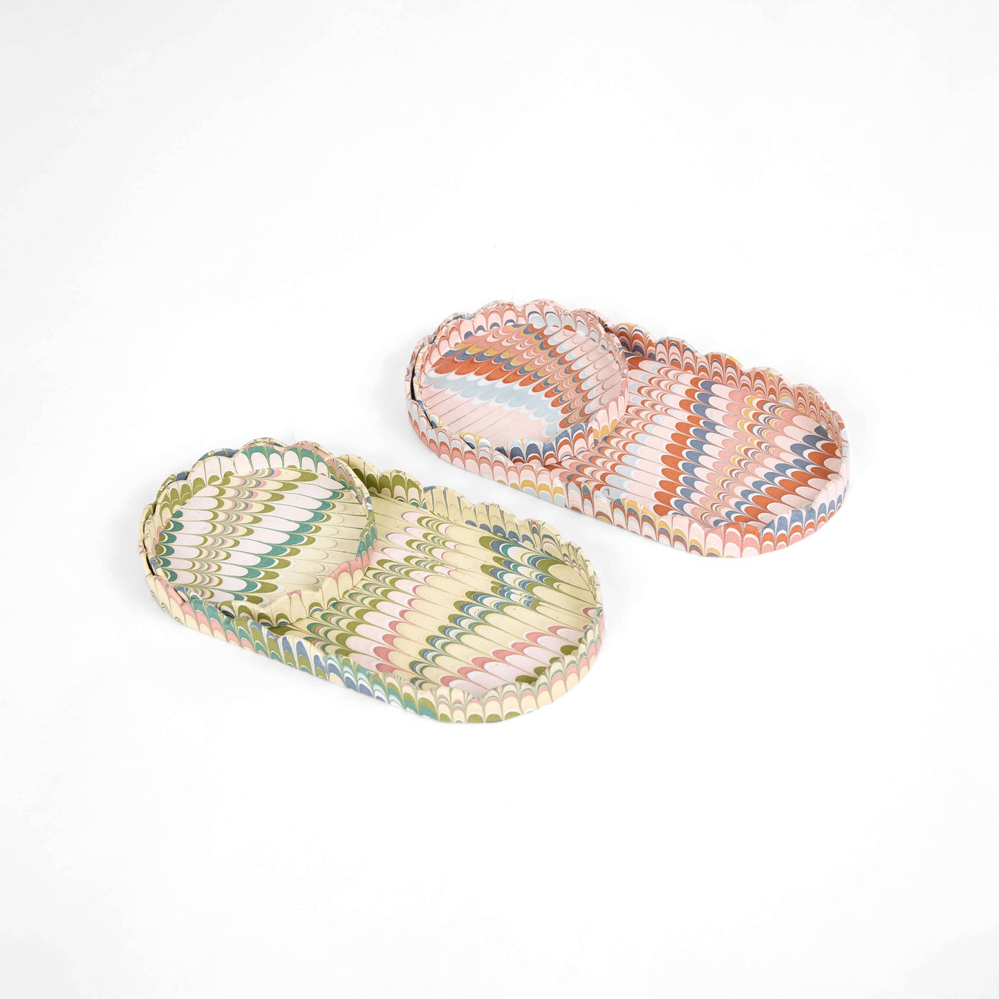 Marbled Round Scalloped Tray Set - Twilight Mountain