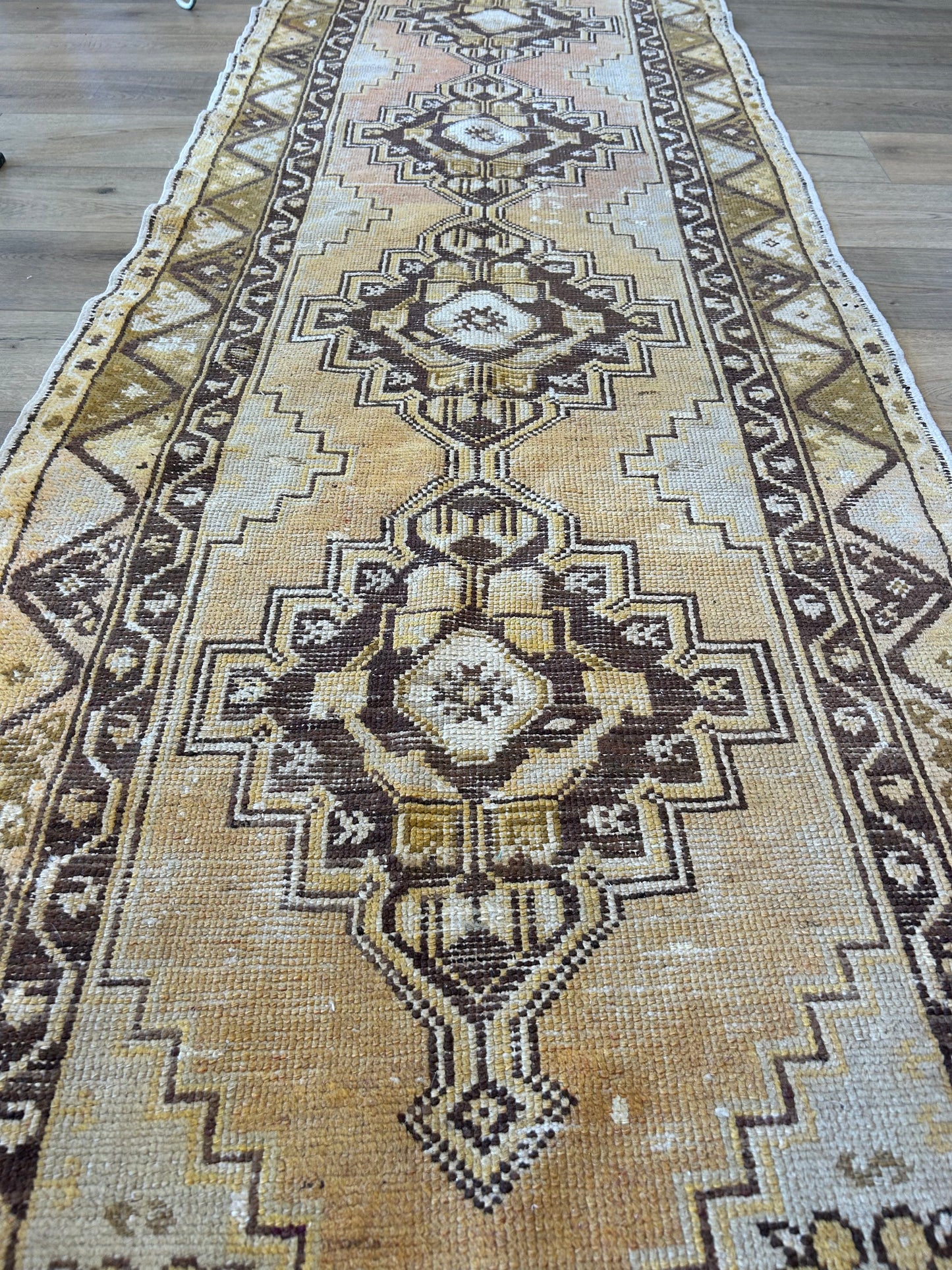 Peach/Chartreuse Turkish Runner - 33.5 x 109