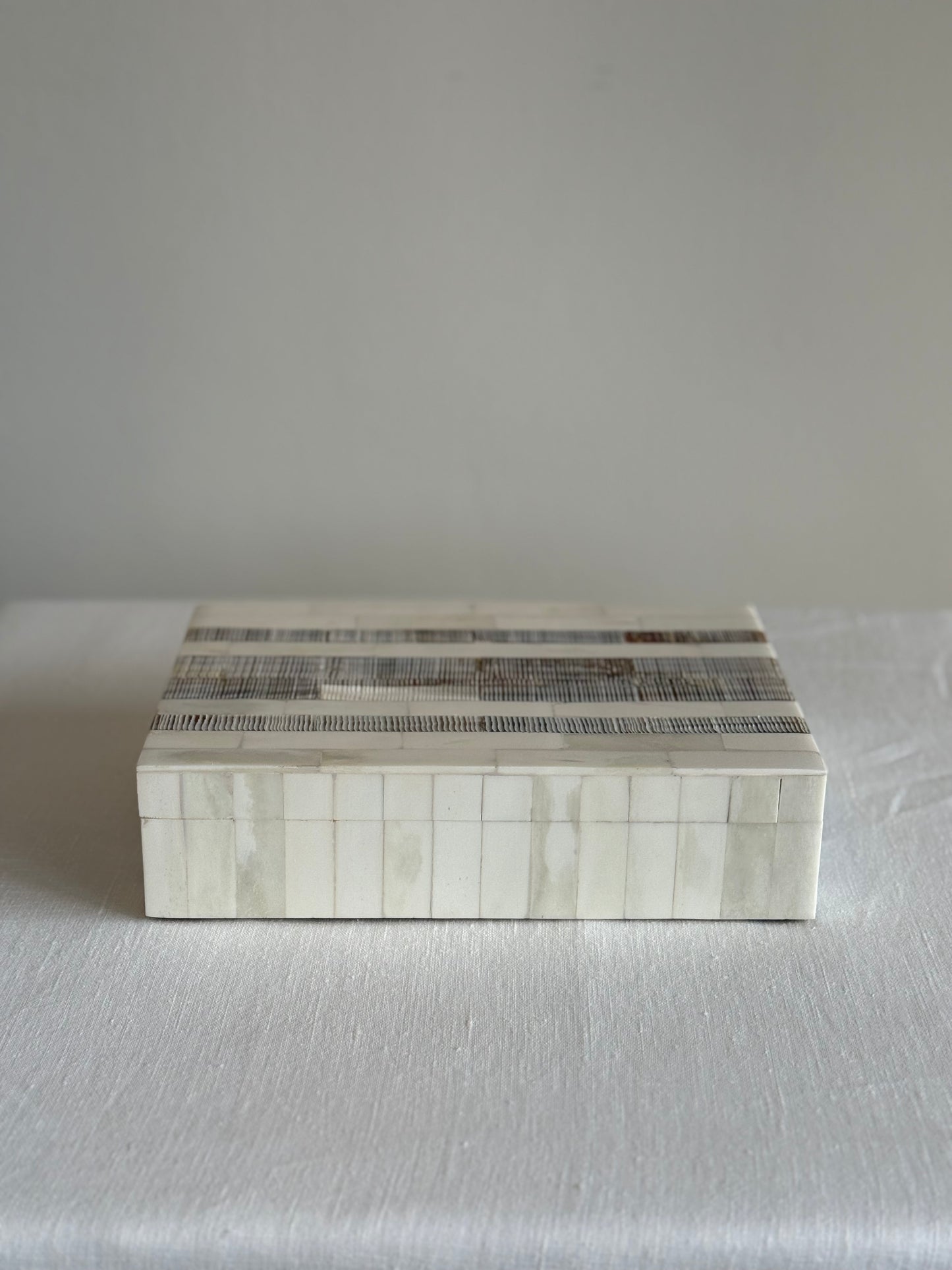 Hand Carved Bone Box with Brown Inlay