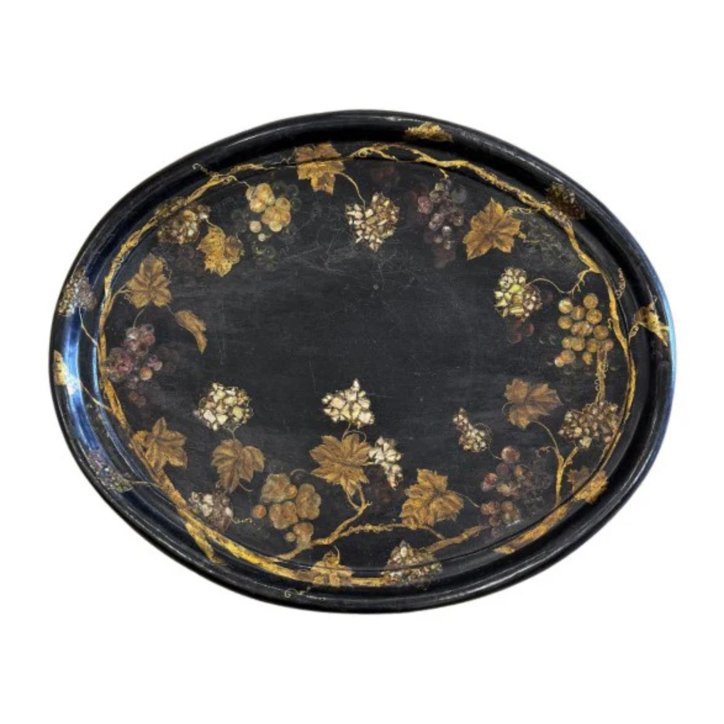 Large Oval Paper Mache Black/Gilt Tray