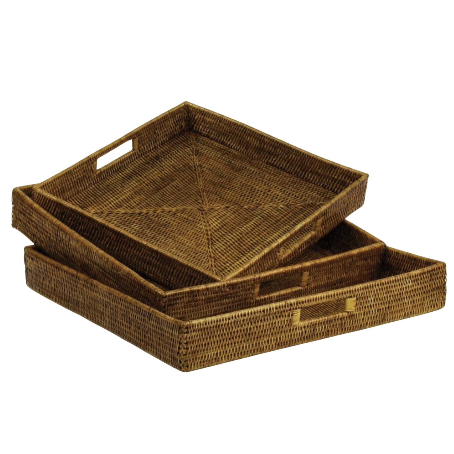 Rattan Square Tray with Handles - Brown/Small