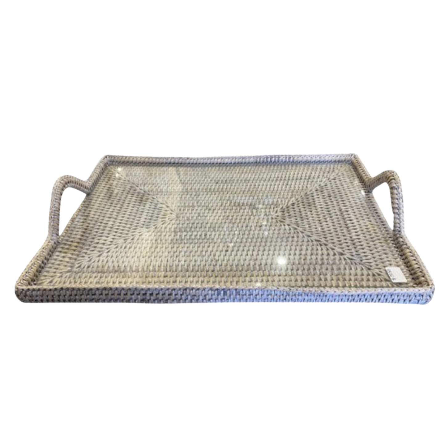 White Wash Rattan Tray with Handles