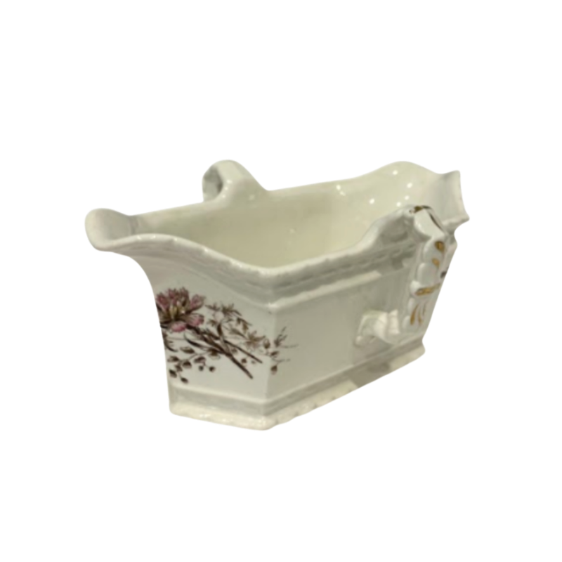Transferware Gravy Boat - White with Brown Floral Motif