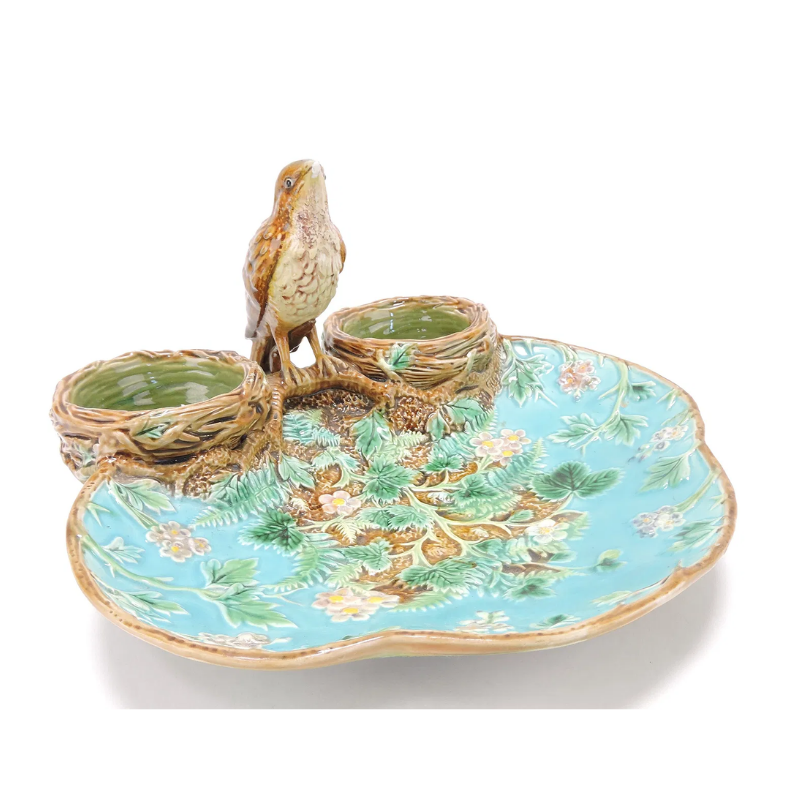 George Jones Majolica Strawberry Server