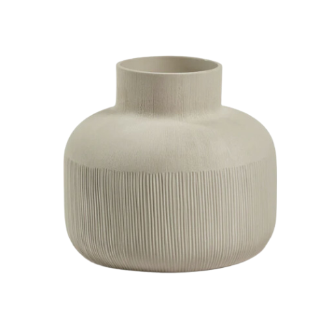 Wide Porcelain Vase with Reeded Detail