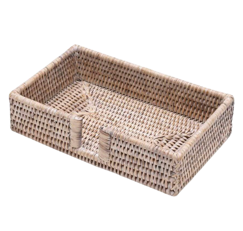 Guest Towel Napkin Tray - White Natural Rattan