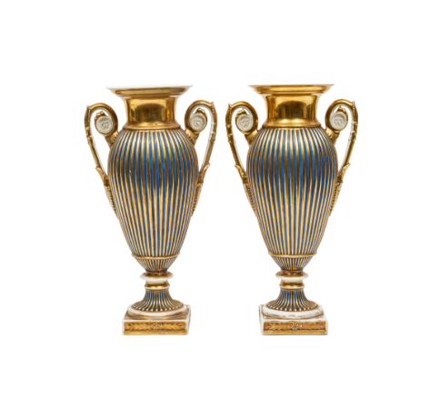 Paris Porcelain Vases, Pair - Gilt and Cobalt
