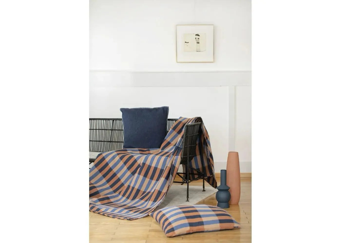 Nova Throw with Overlapping Stripes - Navy