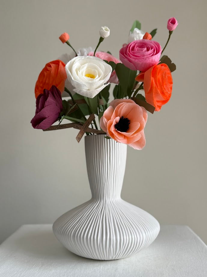 White Ridged Vase - Small