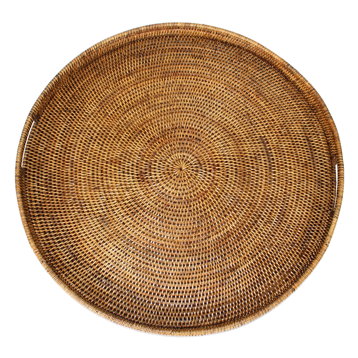 Large Round Rattan Tray with Handles