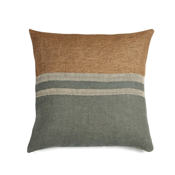 Linen Striped Pillow Cover - Rust and Navy