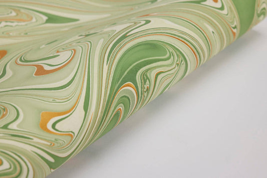 Hand Marbled Wrapping Paper Sheets S/2 - Waves Matcha