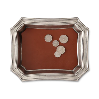 Pewter Pocket Change Tray With Leather Insert