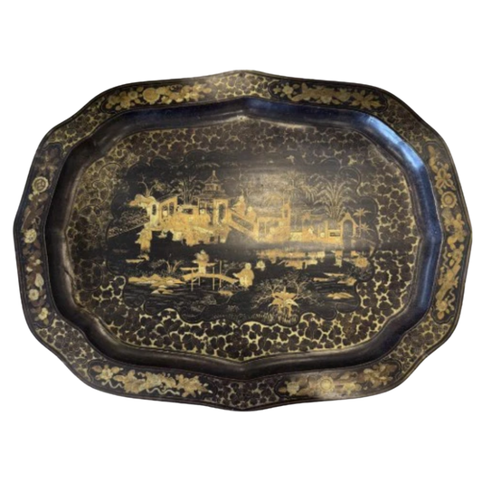 Serpentine Lacquered Chinoiserie Tray