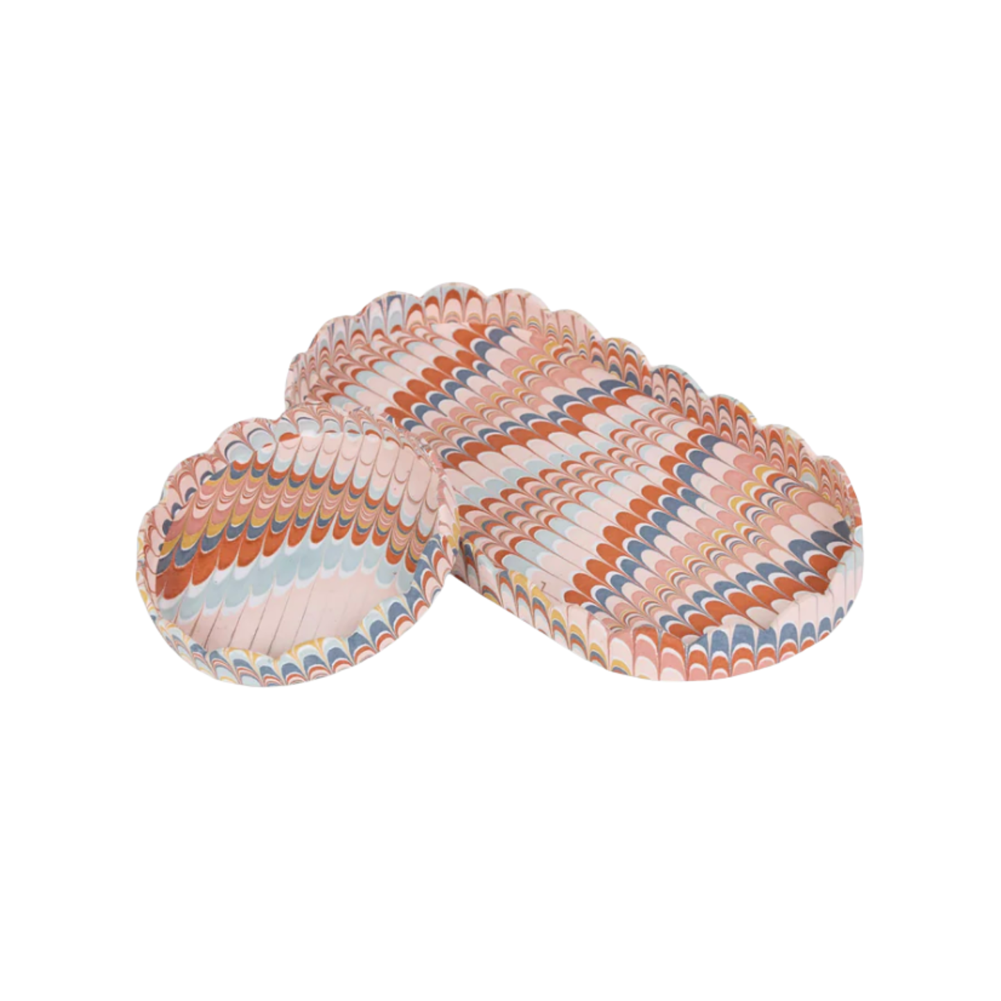 Marbled Round Scalloped Tray Set - Twilight Mountain