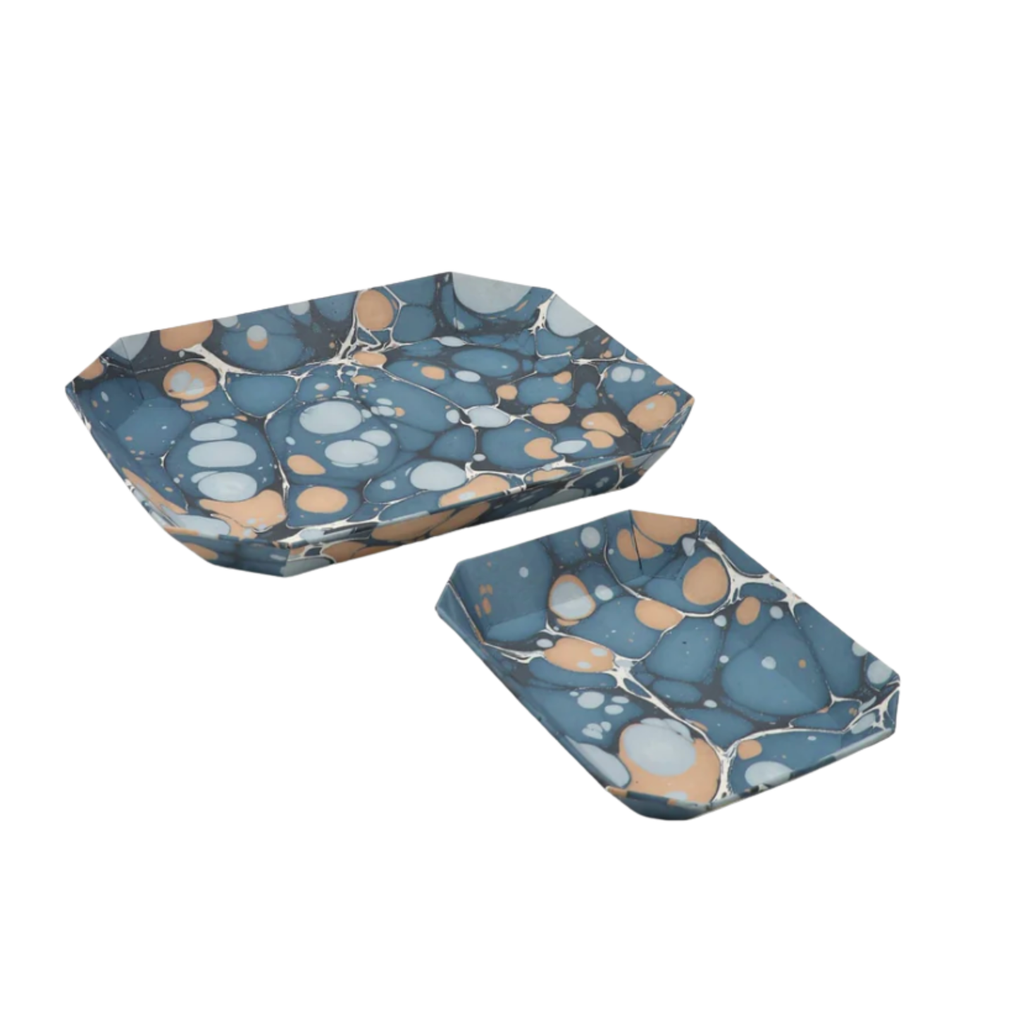 Marbled Octagonal Tray Set - Blue/Ochre Pebbles
