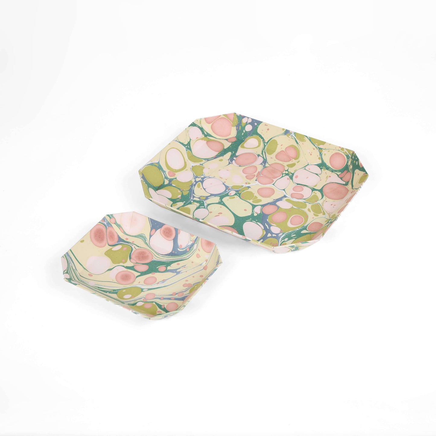 Marbled Octagonal Tray Set - Moss Bubble