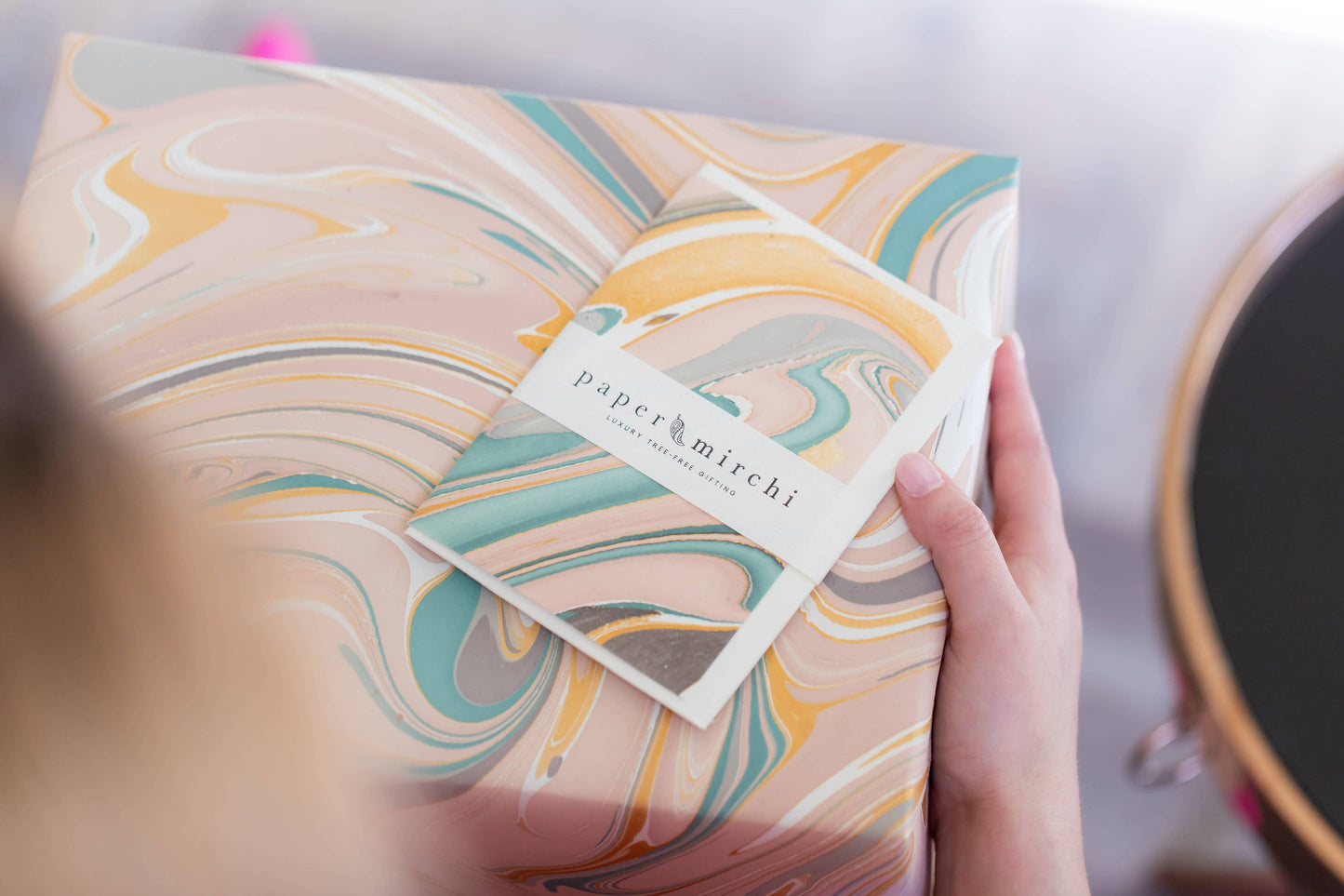 Hand Marbled Wrapping Paper Sheets S/2 - Rose Quartz