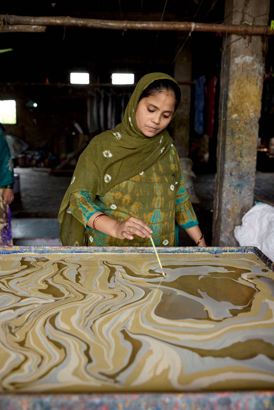 Hand Marbled Wrapping Paper Sheets S/2 - Waves Matcha