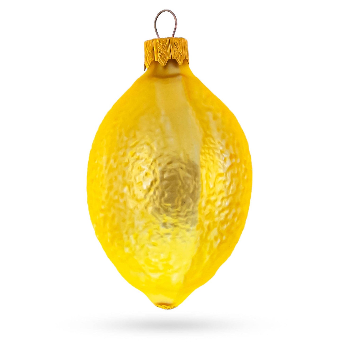 Lemon with Green Leaf Glass Ornament