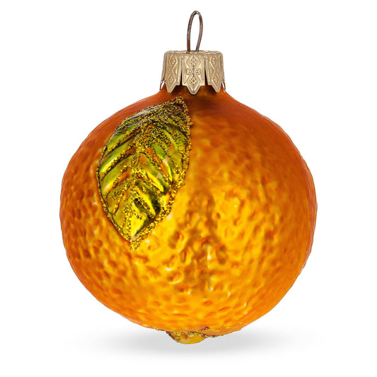 Orange with Shiny Leaf Glass Ornament