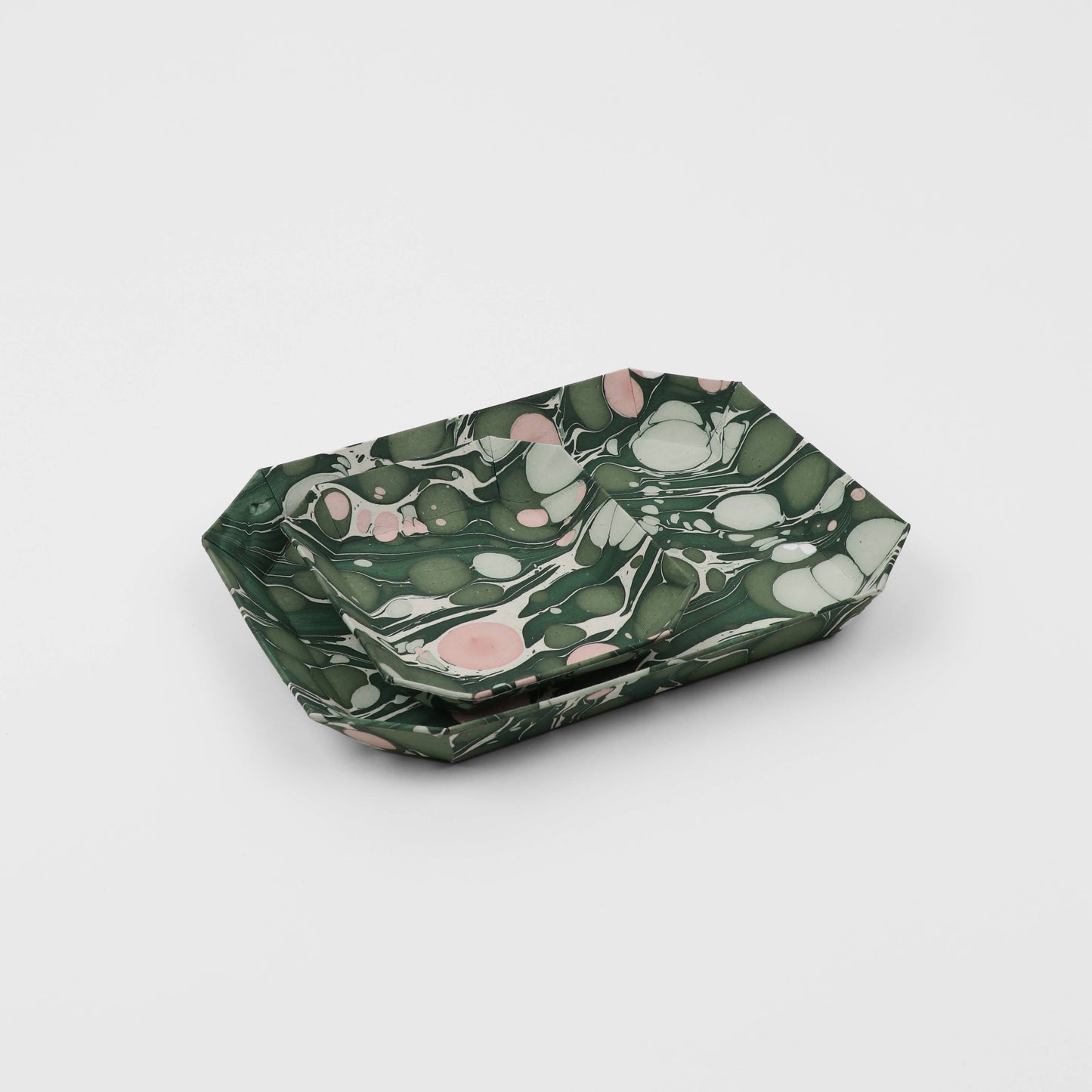 Marbled Octagonal Tray Set - Green Pebbles
