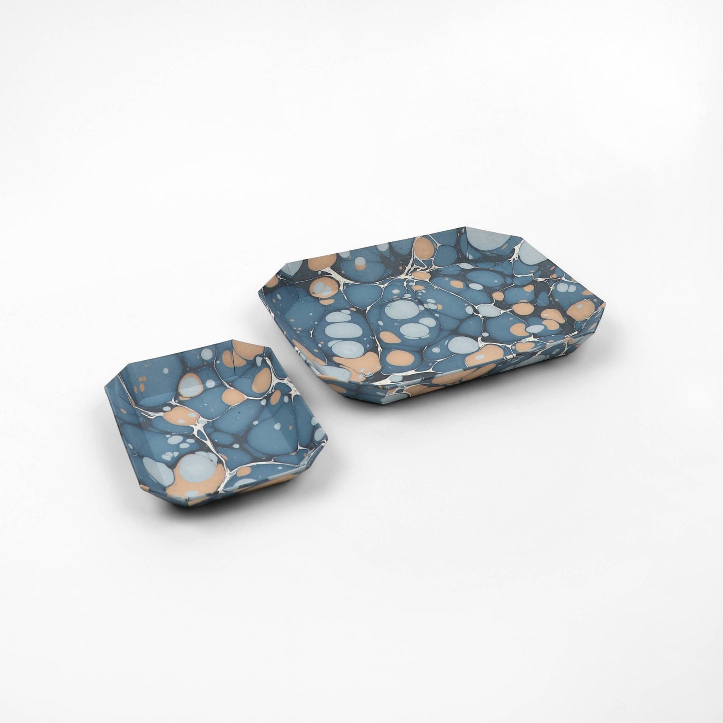 Marbled Octagonal Tray Set - Blue/Ochre Pebbles
