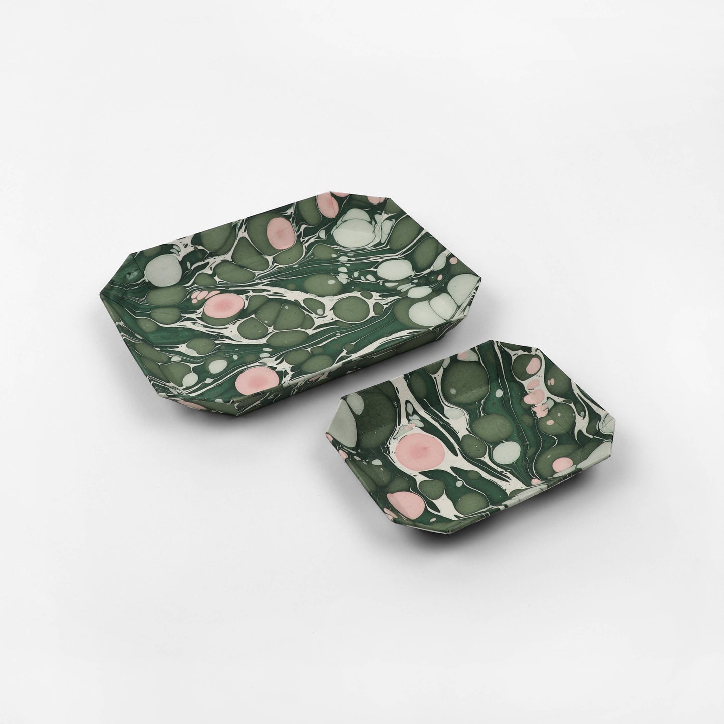 Marbled Octagonal Tray Set - Green Pebbles