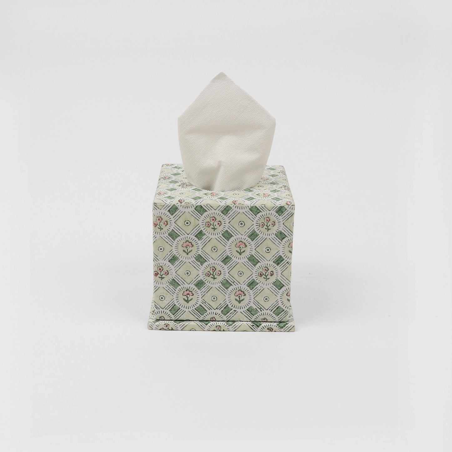 Block Print Tissue Box Cover - Spring Bloom Green