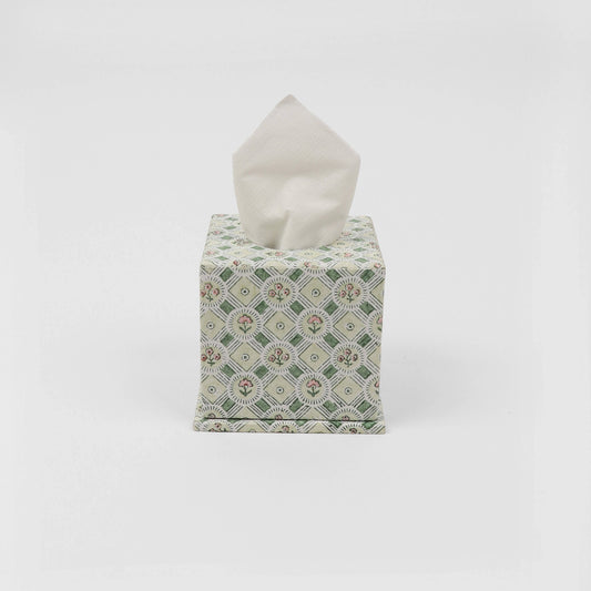 Block Print Tissue Box Cover - Spring Bloom Green