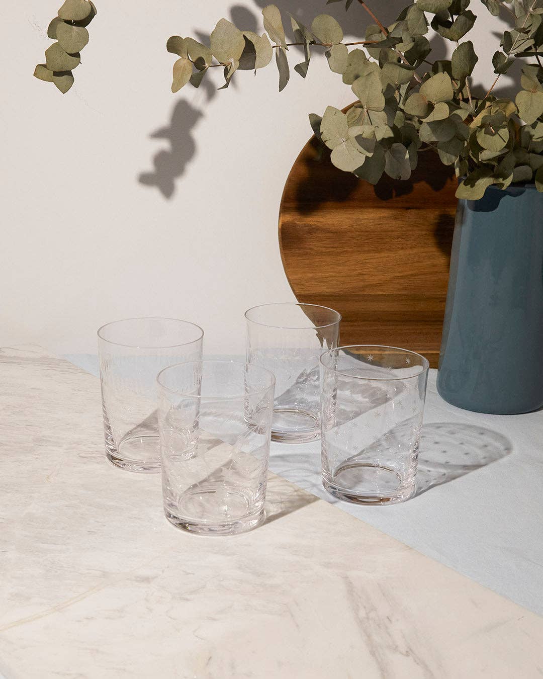 A Set of Four Crystal Large Tumblers with Ovals Design