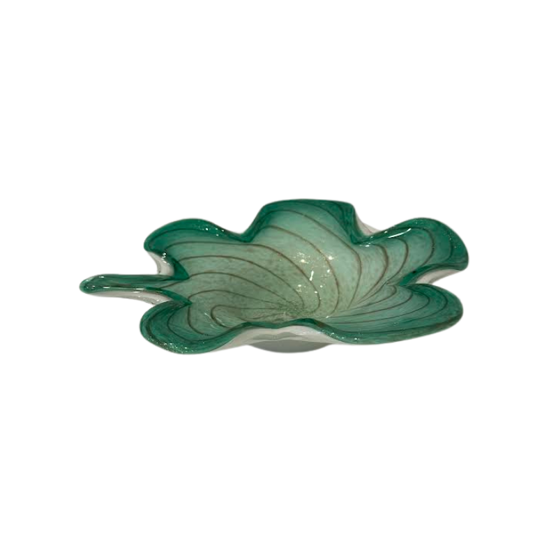 Teal and Gold Clover Murano Bowl