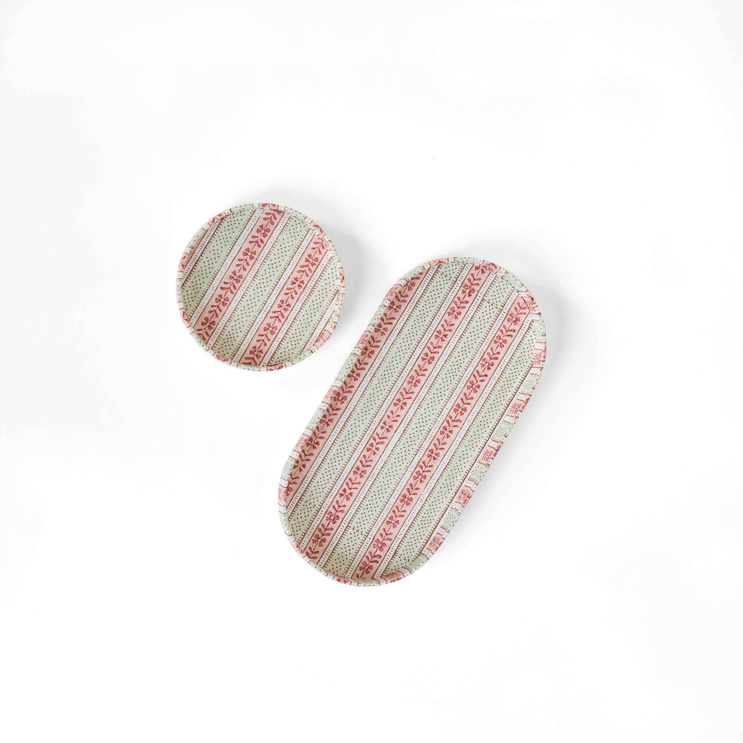 Block-Printed Round Desk Tray Set - Mint-Rose Rhea