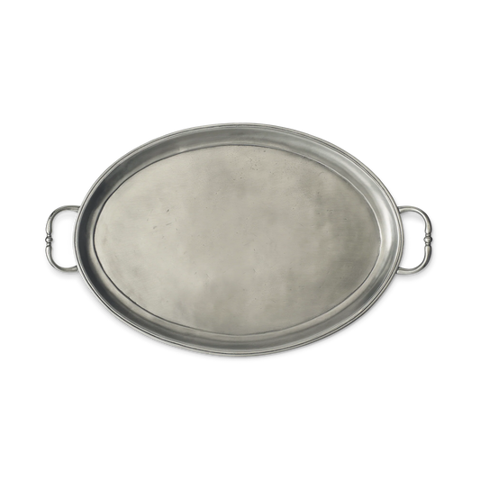Pewter Oval Tray with Handles, Medium