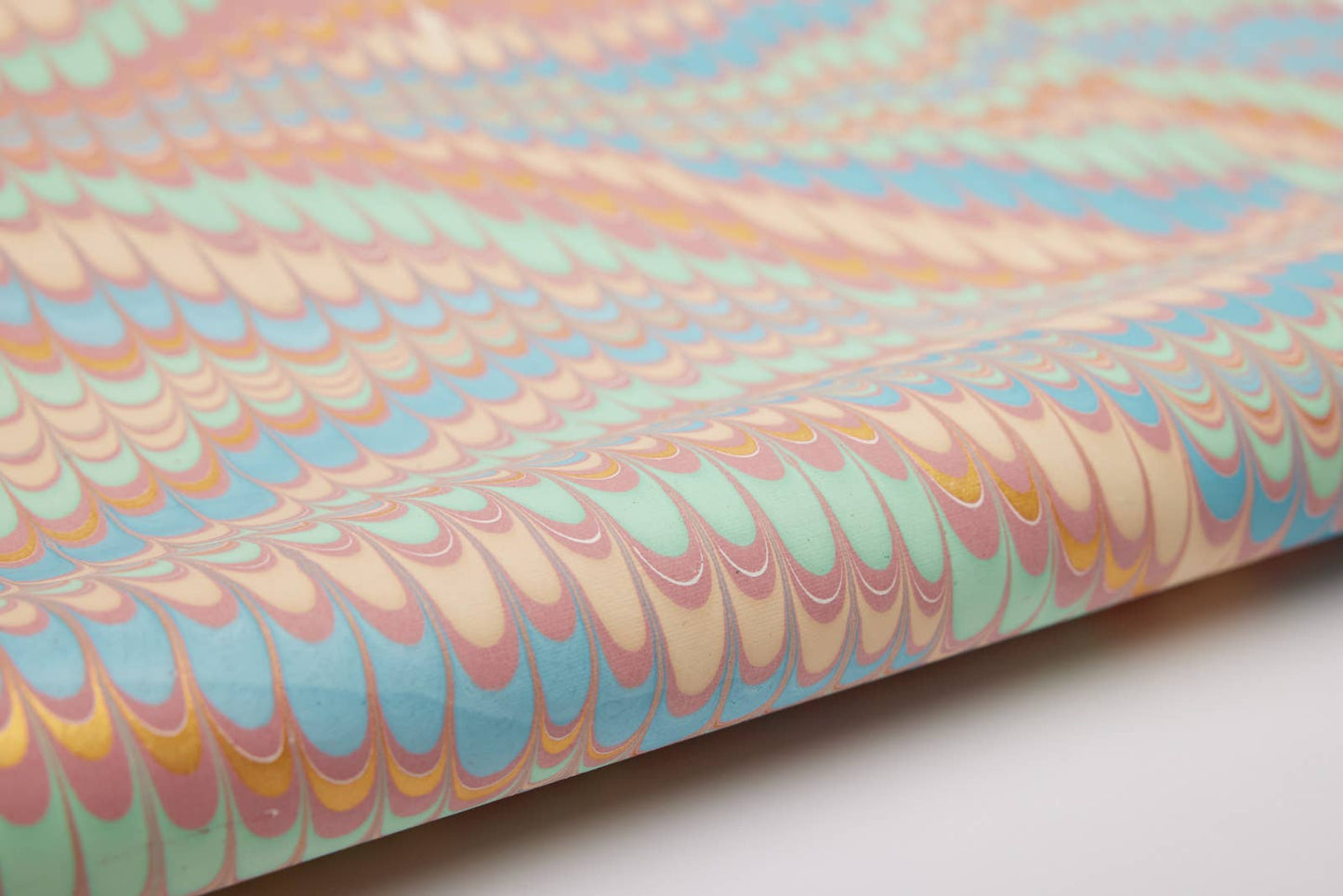 Hand Marbled Wrapping Paper Sheets S/2 - Scallops Mint Rose