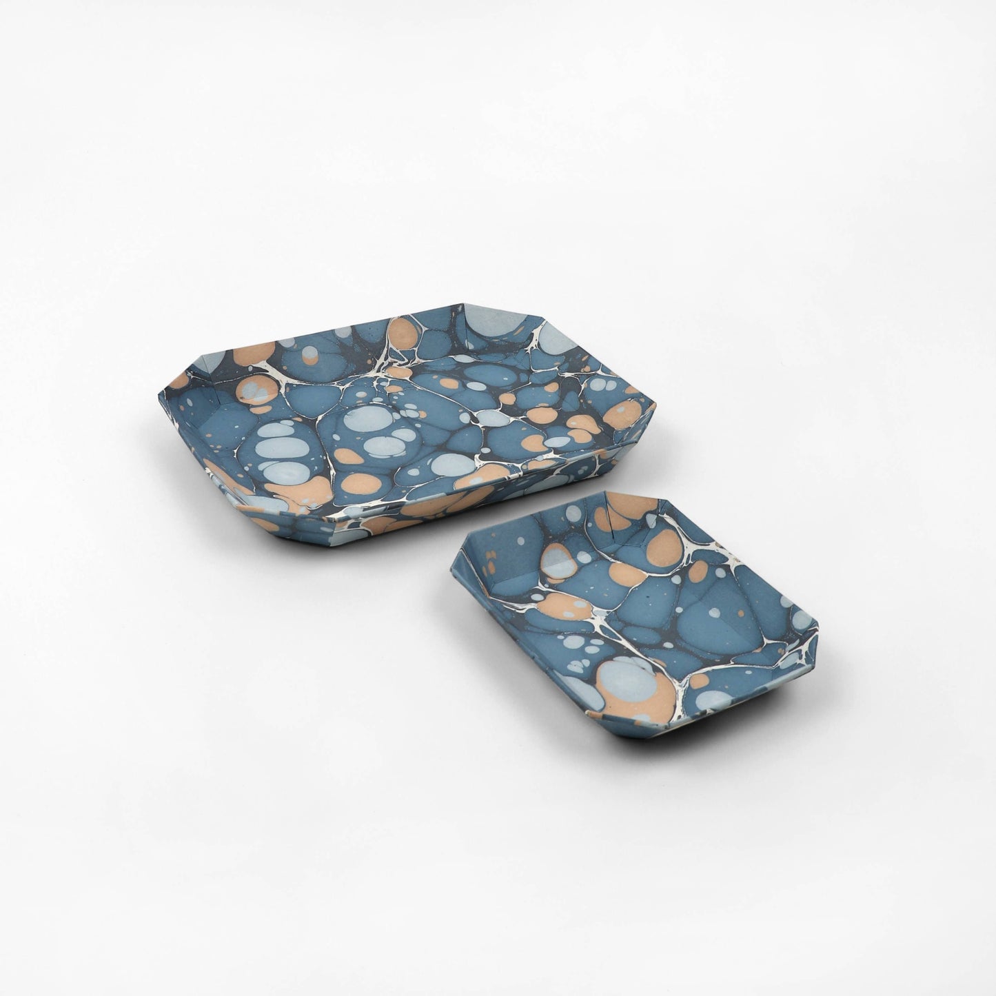 Marbled Octagonal Tray Set - Blue/Ochre Pebbles