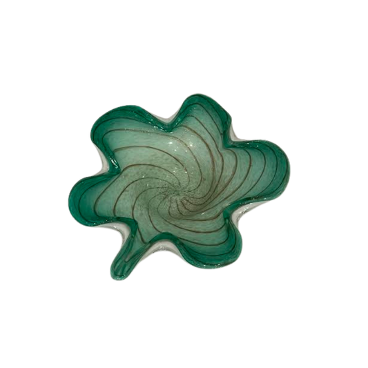 Teal and Gold Clover Murano Bowl