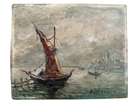 French Seascape & Sailboat Painting