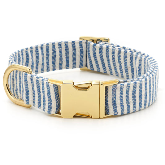 Lake Blue Stripe Summer Dog Collar - Medium