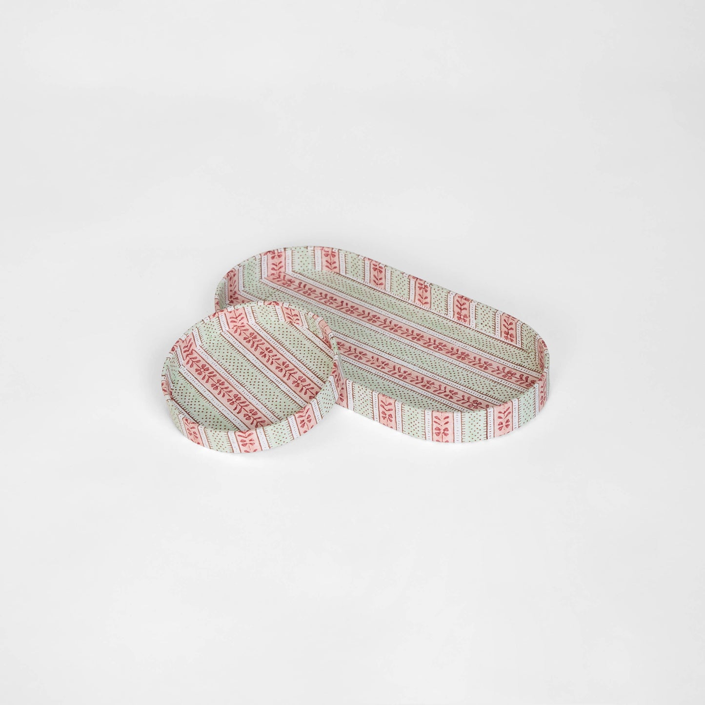 Block-Printed Round Desk Tray Set - Mint-Rose Rhea