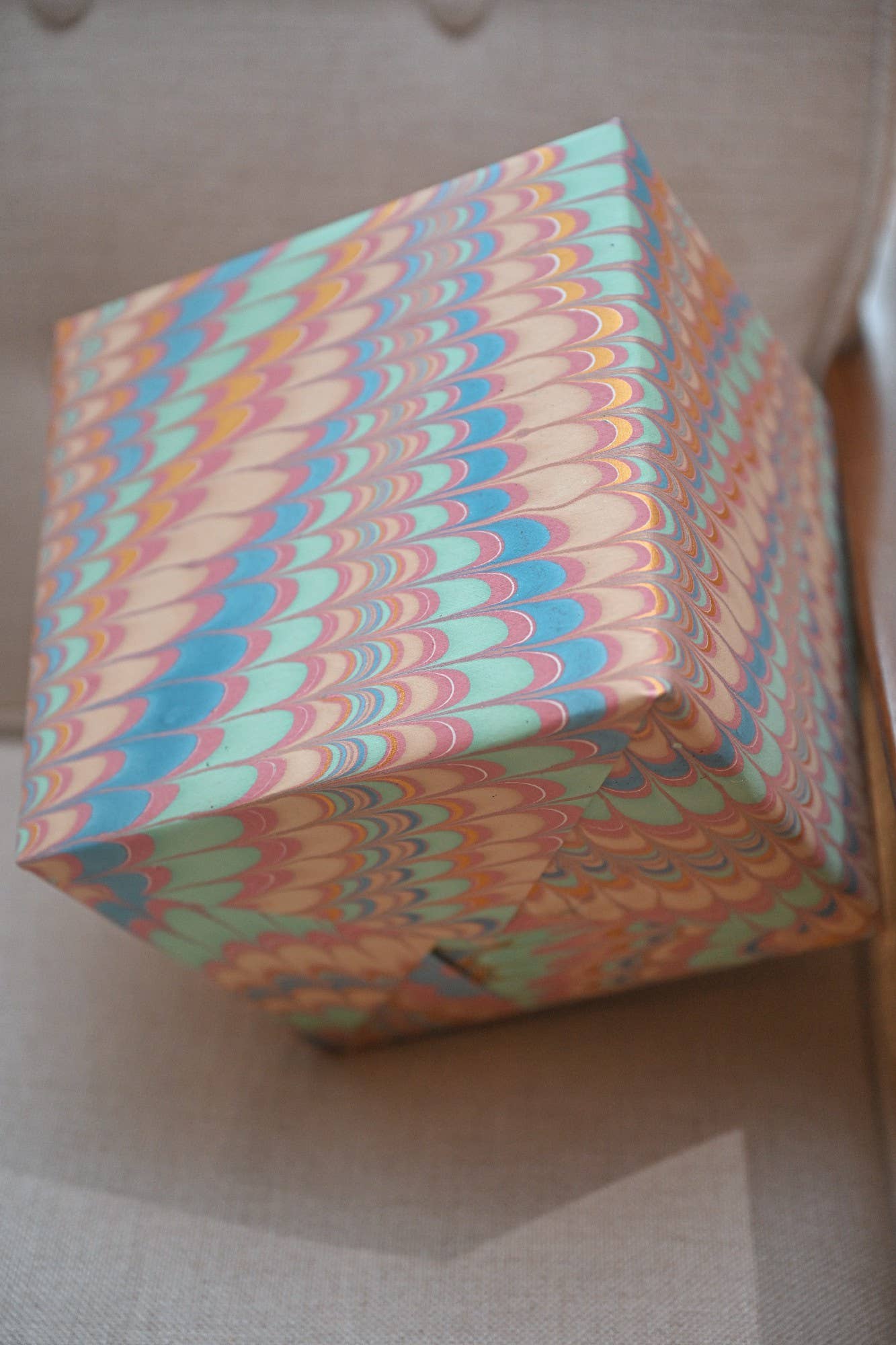 Hand Marbled Wrapping Paper Sheets S/2 - Scallops Mint Rose