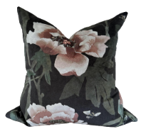 Pair of Deep Green and Pink Velvet Floral Pillows