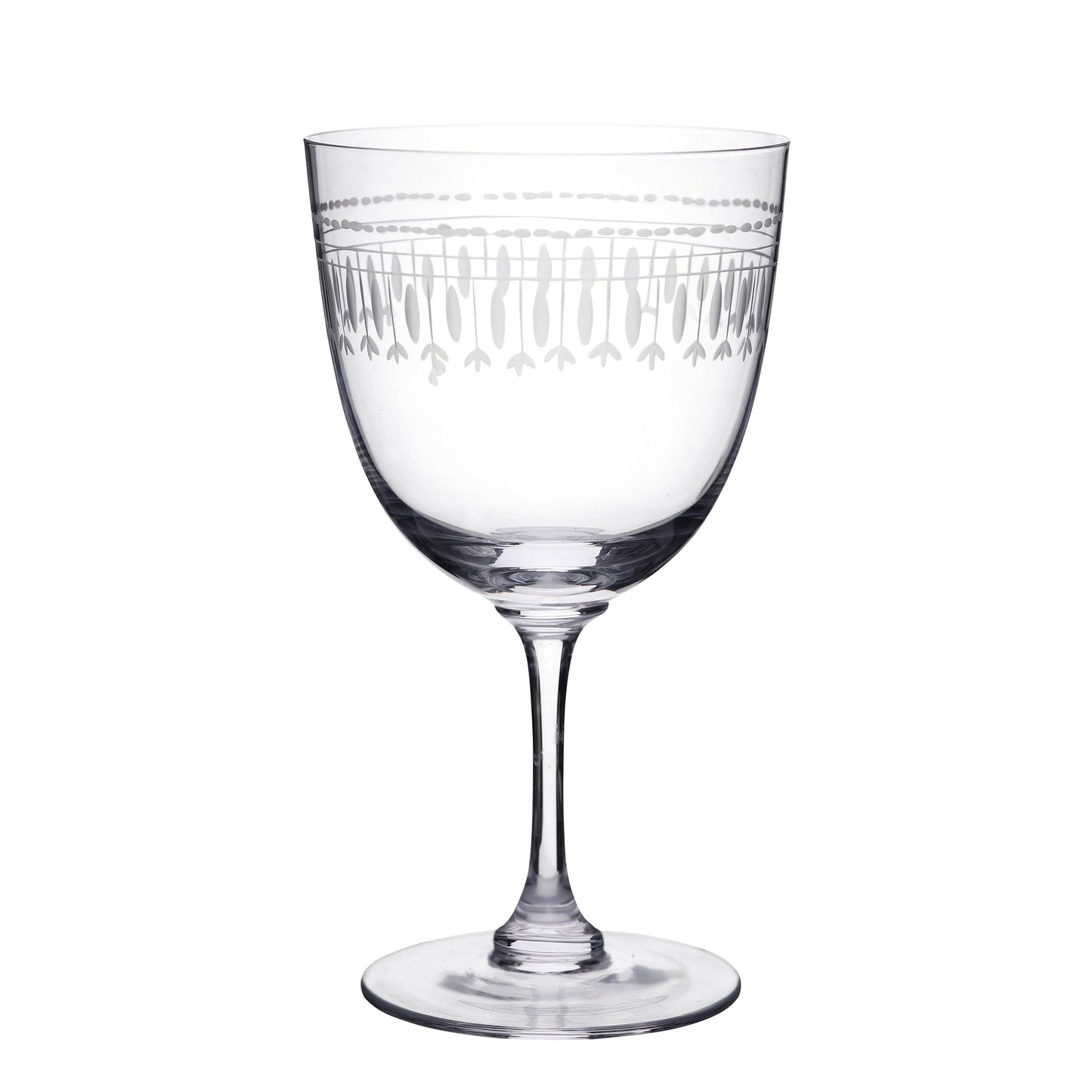 A Set Of Six Crystal Wine Glasses with Ovals Design