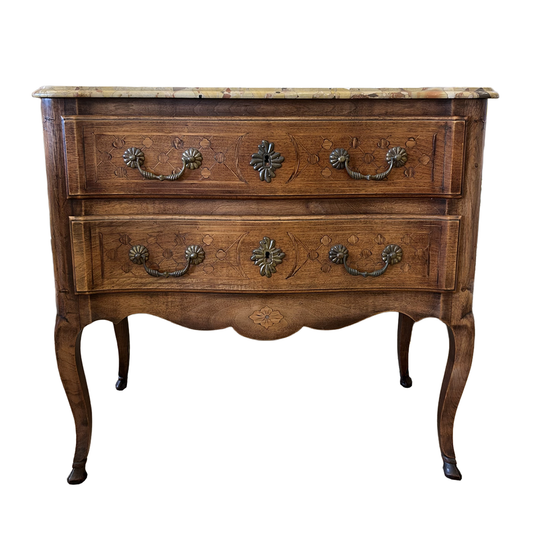 Walnut French Two-Drawer Chest with Stone Top