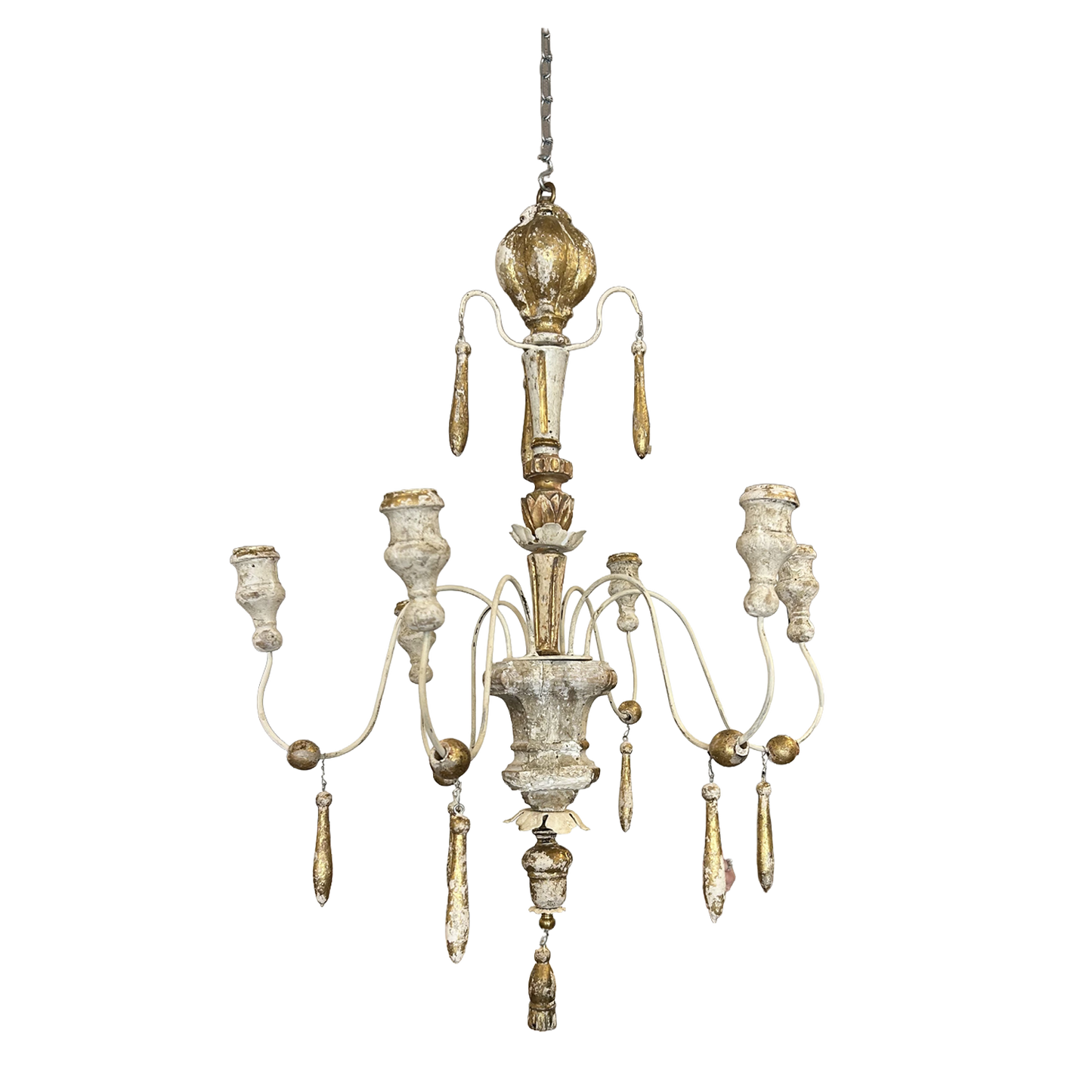 Baroque Inspired Parcel Giltwood and Metal Chandelier
