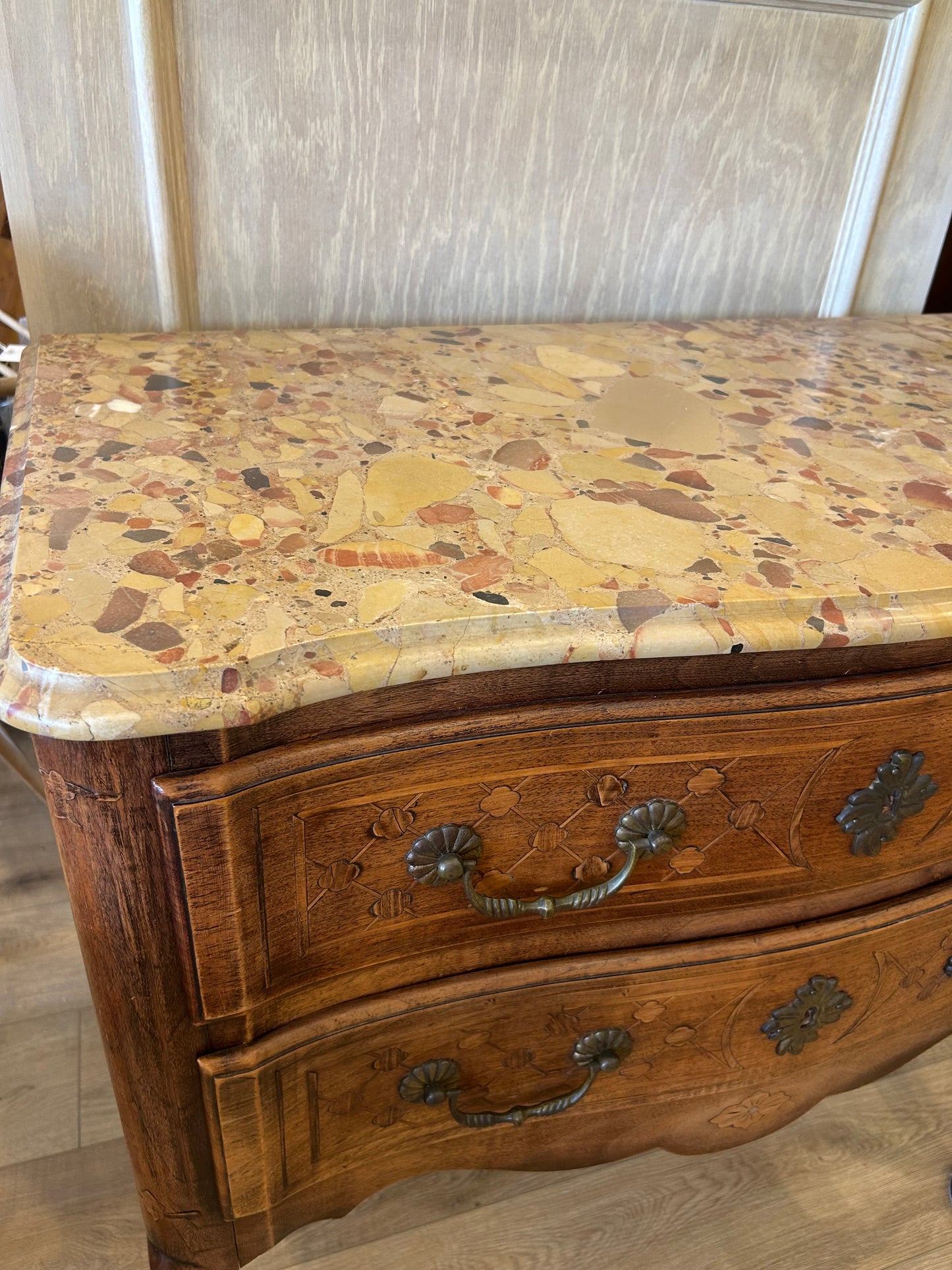 Walnut French Two-Drawer Chest with Stone Top