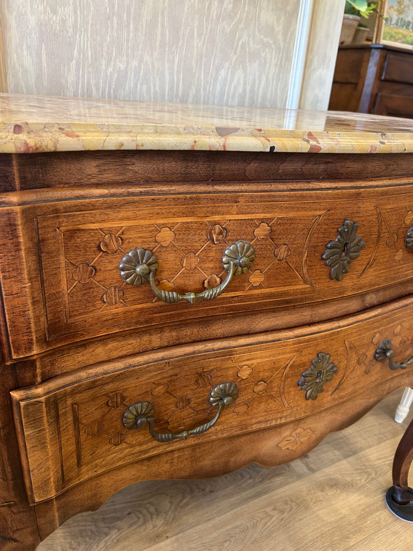 Walnut French Two-Drawer Chest with Stone Top